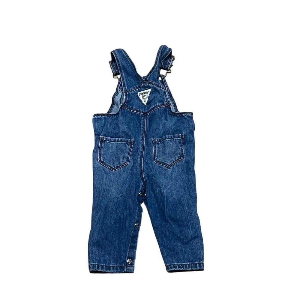 OshKosh B'gosh Baby Girls Denim Bib Overalls Blue 9M Heart Flower Snap